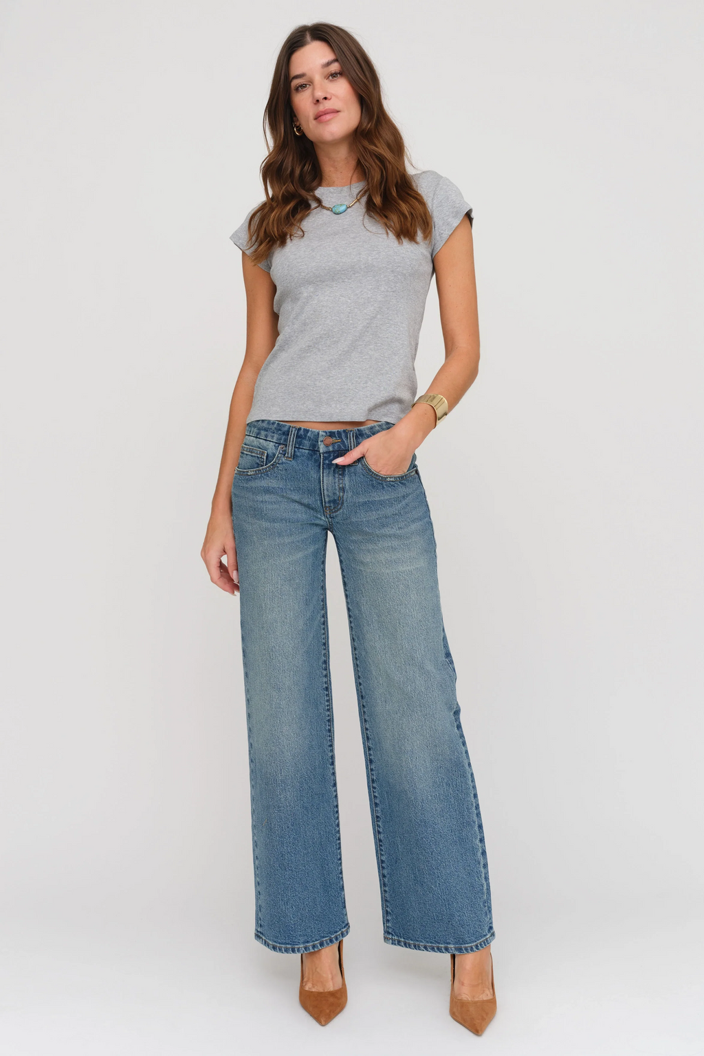 Winston Low Rise Wide Leg Crop True Blue Worn